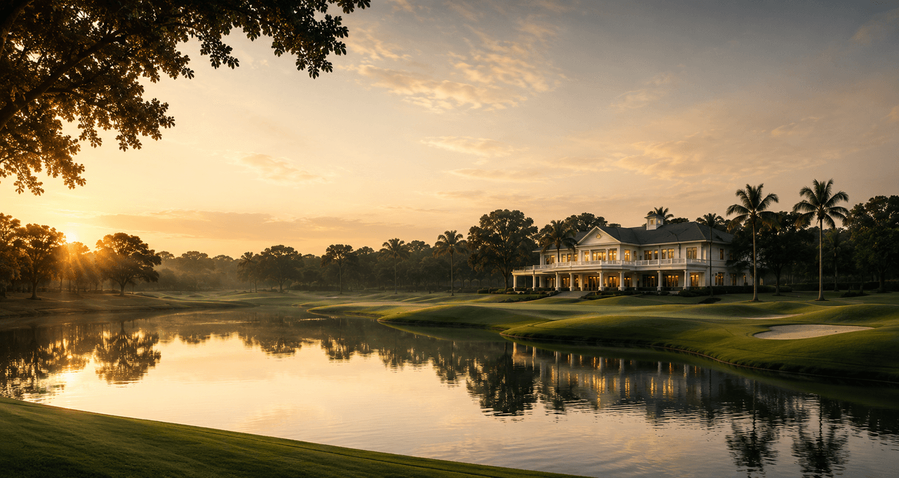 Luxury golf estate at golden hour